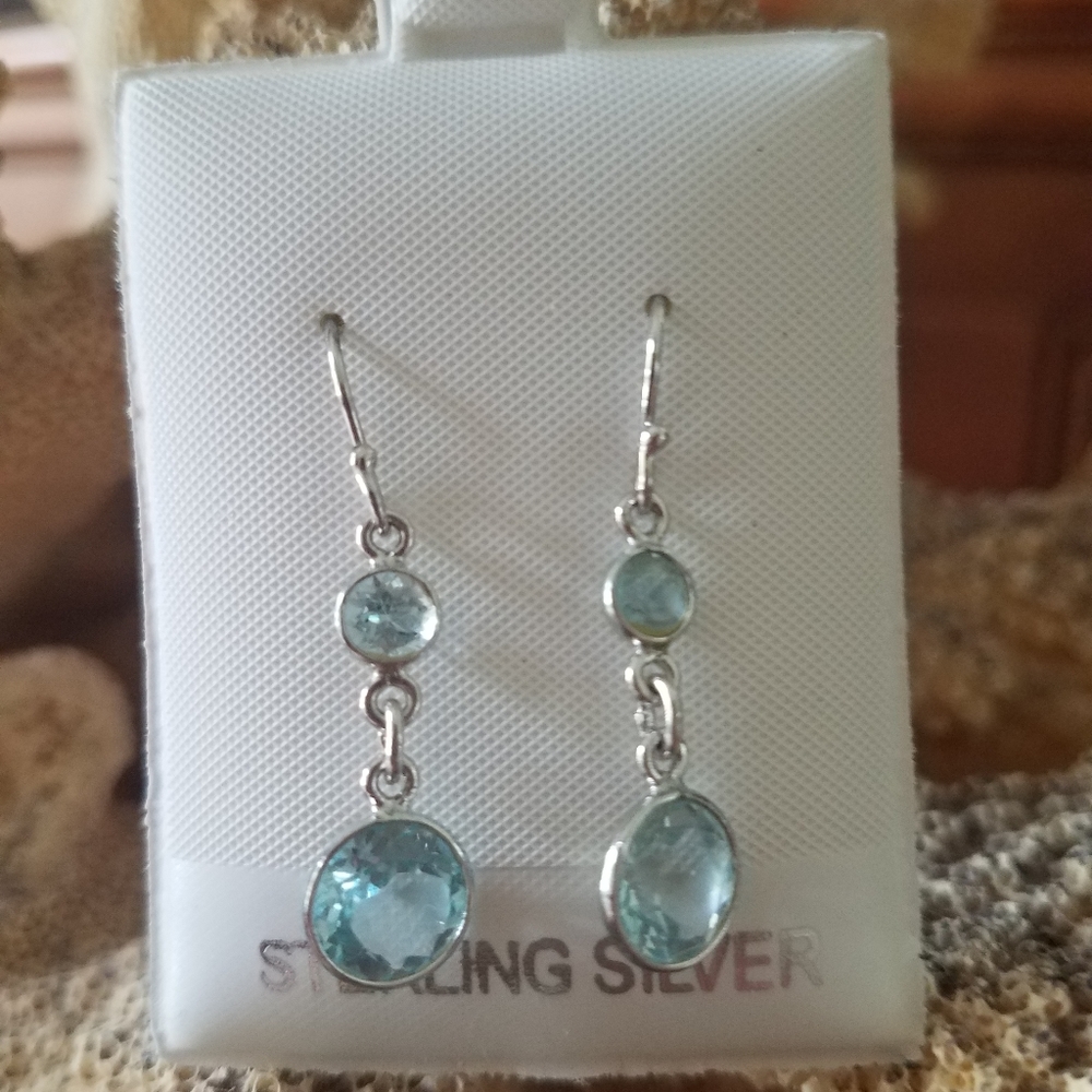 Aquamarine and Sterling Silver Dangle Earrings